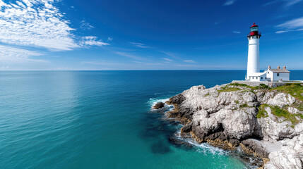 High resolution image of historic lighthouse by ocean