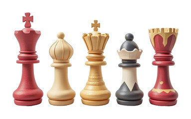 Artistic representation of chess pieces in red and gold plasticine studio high fidelity creative design close-up isolated on transparent background png