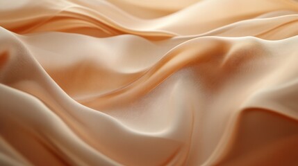 Fototapeta premium Elegant peach silk fabric with soft waves and folds, luxurious texture.