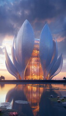 A domed building made of giant petals that open at_001