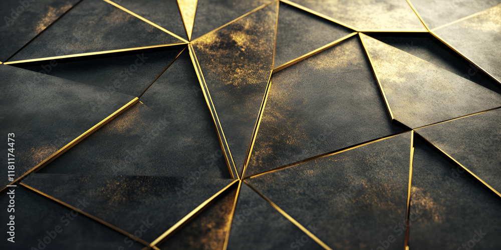Poster geometric abstract texture: a close-up shot of a geometric abstract texture with black and gold meta