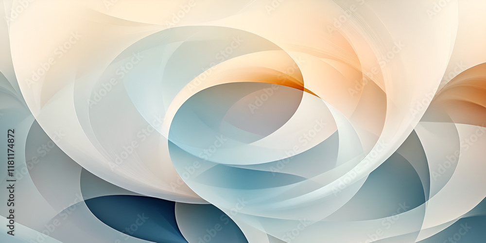 Poster abstract intertwined circles: a mesmerizing abstract pattern of overlapping circles in soft blues, c