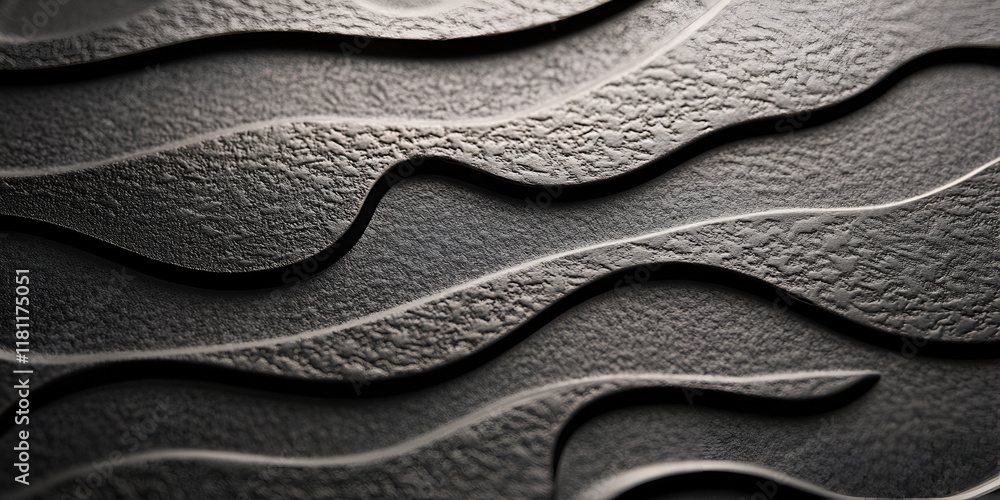 Poster abstract wavy texture: a close-up, abstract texture of a dark, undulating surface, the soft light hi
