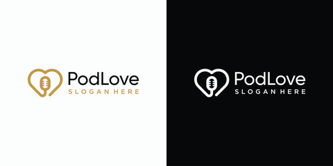 Heart shaped microphone vector logo design with modern, simple, clean and abstract style. Icon for business, podcast, music studio and personal branding.