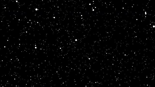 Abstract flat simple black and white slow flowing particle background. Monochrome 2D dotted pop cartoon comic motion pattern. Fit for tint, alpha, or overlay layer