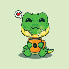 Crocodile with hot coffee cartoon vector illustration