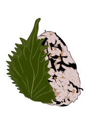 Illustration of Japanese rice ball wrapped using seaweed sheet.