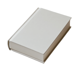 Closed hardcover book on a surface minimalist design high fidelity study room close-up view literary concept isolated on transparent background png