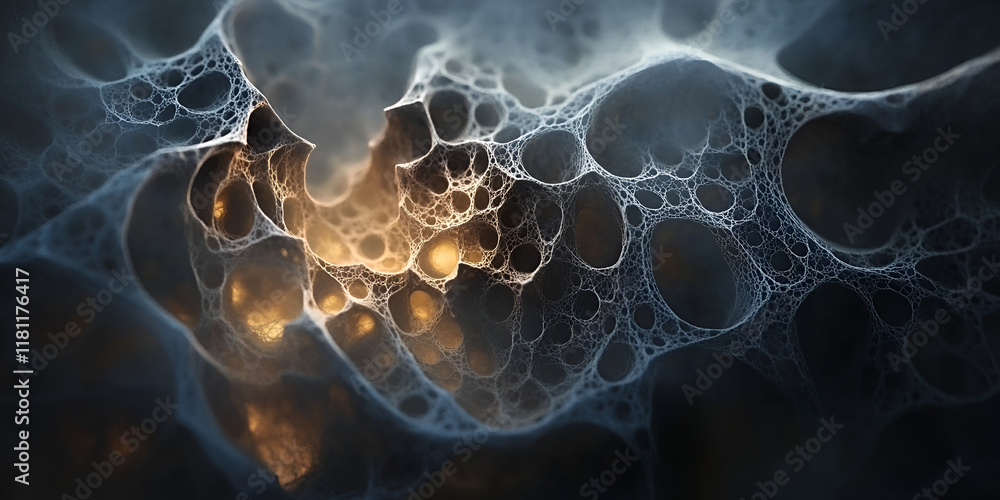 Poster abstract interconnectedness: an ethereal abstract background of interconnected glowing spheres and t