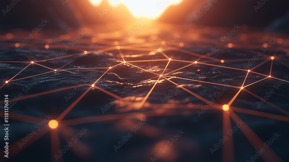 Poster network of connections: a mesmerizing abstract design featuring a network of glowing lines connectin