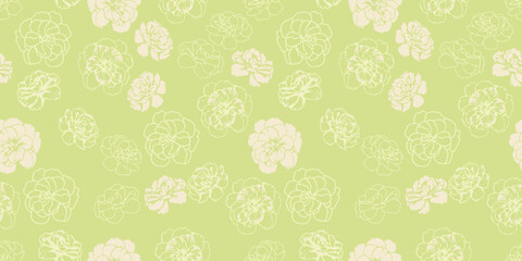 Abstract shapes buttercups, pansies flowers seamless pattern on a mint green background. Creative stylized floral print. Vector hand drawn. Fashionable nature ornament for designs
