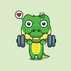 Crocodile lifting barbell cartoon vector illustration
