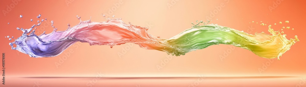 Poster dynamic colorful splashes explode against a bold red backdrop, vibrant and energetic visual