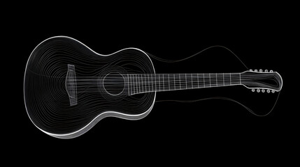 Fototapeta na wymiar Acoustic Guitar Wireframe: A minimalist rendering of an acoustic guitar, its form outlined in delicate wireframe, evokes a sense of both simplicity and musicality.