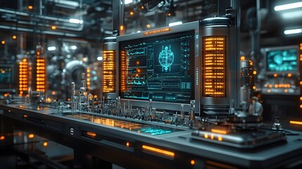 AI-powered diagnostic tools analyzing patient data in a modern healthcare lab, showcasing innovation