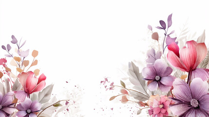 Fototapeta premium Watercolor arrangement of soft brown and burgundy roses with glitter line leave Cherry tree blossom in Japan. Branch with pink buds and flowers close up shot. 