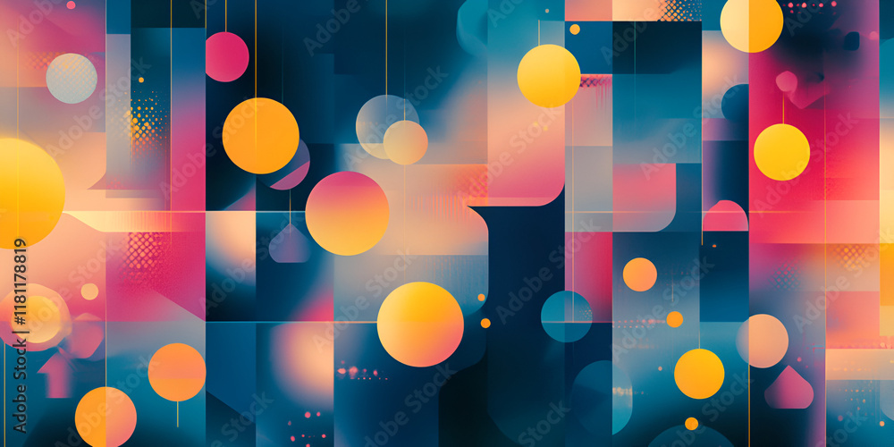 Poster abstract geometric background: a vibrant symphony of colors and shapes dance across a dynamic canvas