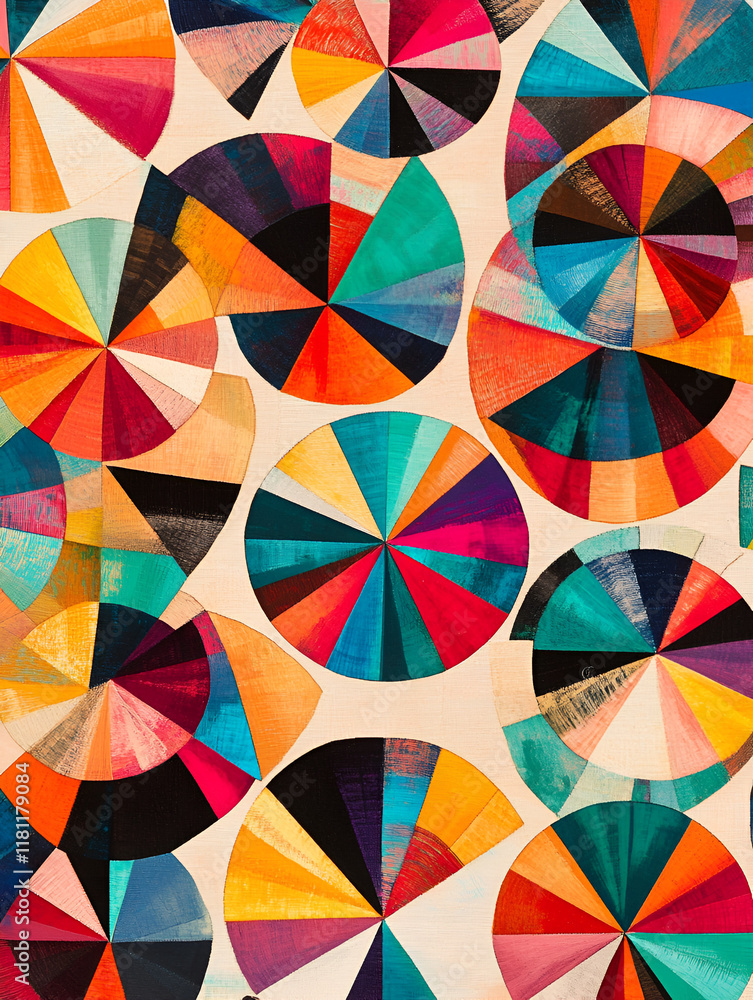Poster colorful abstract geometry: a vibrant and playful composition of overlapping circular segments in a 