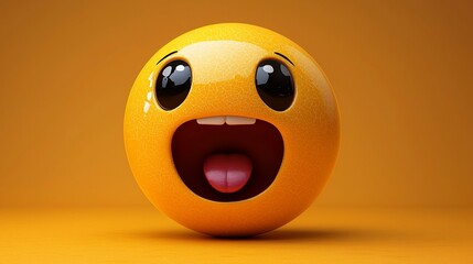 3D render of a surprised, happy, yellow emoticon.