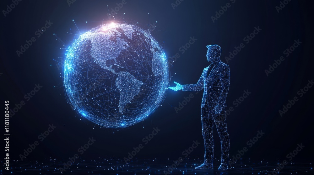 Aufkleber man holding a globe representing global network and interconnected world communication