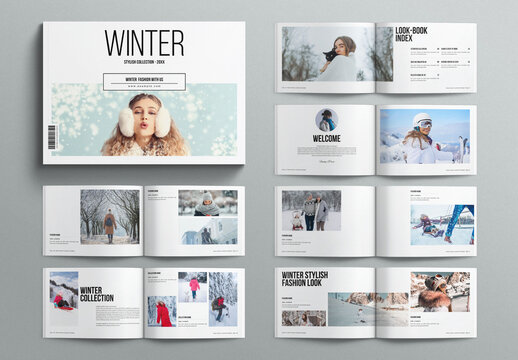 Winter Fashion Lookbook Template Design Layout Landscape