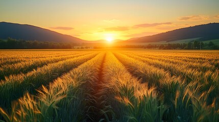 Fototapeta premium High-tech farming field with automated irrigation systems and drone monitoring under a clear sky