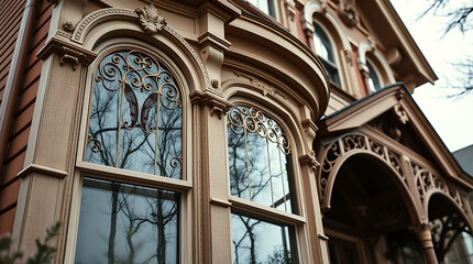 Victorian Building Facade with Ornate Windows and Woodwork