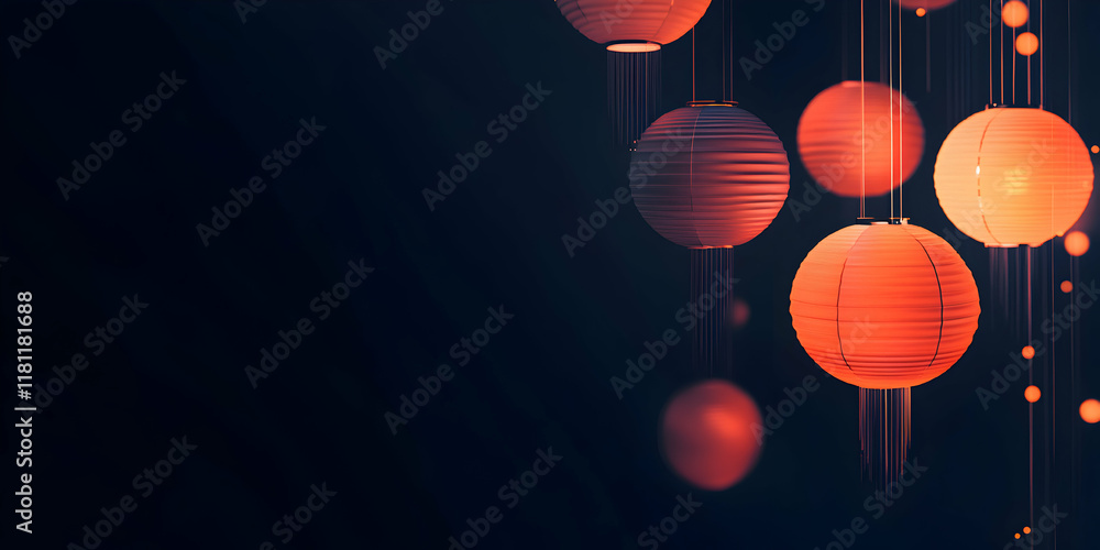 Canvas Prints red lanterns in the night: a cluster of red lanterns hang against a deep blue backdrop, casting a wa