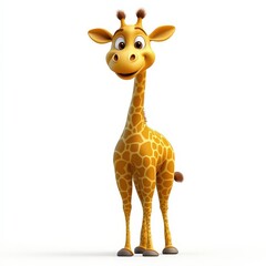 Naklejka premium a cheerful giraffe cartoon, animal character, 3D illustration, colorful and friendly, isolated on white background