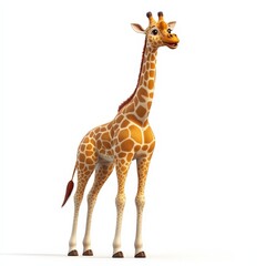 Obraz premium a cheerful giraffe cartoon, animal character, 3D illustration, colorful and friendly, isolated on white background