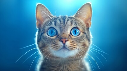 Curious blueeyed cat gazing upwards, a captivating portrait of feline wonder blueeyed