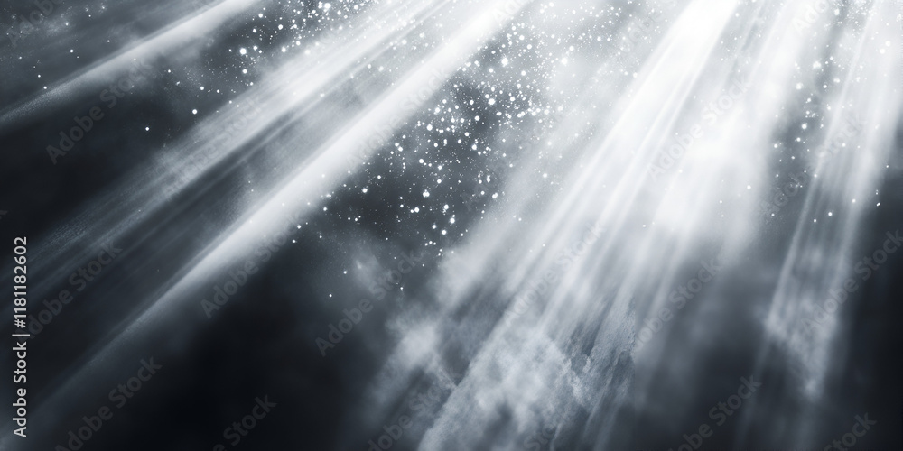 Poster celestial light: a dramatic abstract image of celestial light rays piercing through a dark, cloudy s