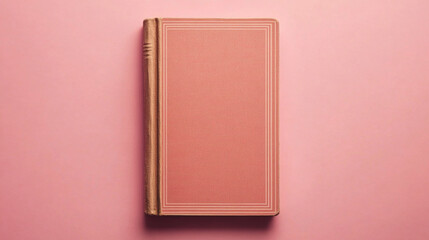 A book with a pink cover sits on a pink background