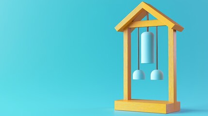 Naklejka premium Stress management techniques. Decorative wind chime on a blue background with wooden frame.