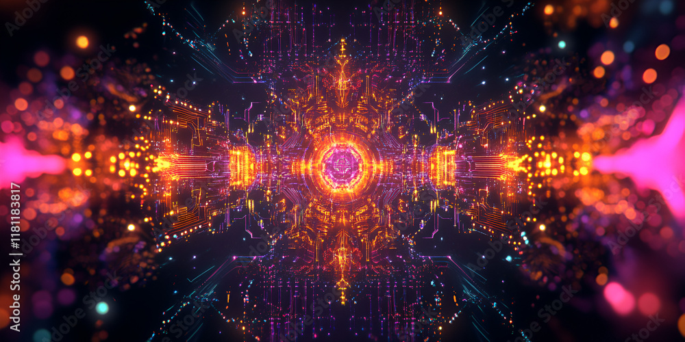 Aufkleber cosmic kaleidoscope: a mesmerizing abstract background of swirling neon lights and vibrant particles
