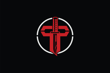 abstract letter T with knife shape vector logo template