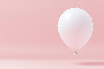White Balloon Floating Against a Soft Pink Background with Sparkles