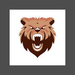 Angry brown bear with sharp teeth and fierce expression, against a plain white background