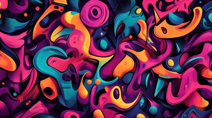 Fototapeta premium Graffiti textures and shapes forming a fractal-like pattern of endless creativity in vibrant neon hues