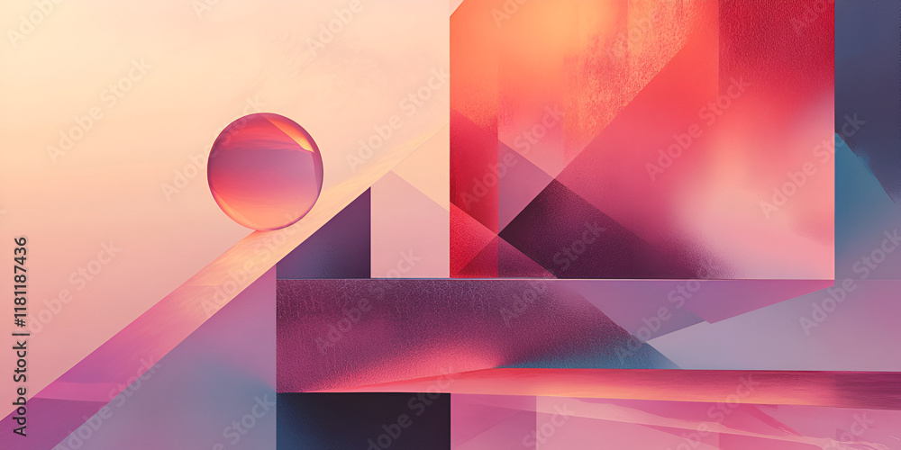 Poster abstract balance: a mesmerizing interplay of geometric shapes and a translucent sphere creates a vis