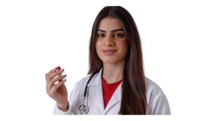 Female Doctor Holding a Capsule Isolated on White Background for Medical and Health-Related Applications transparent background
