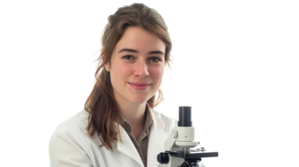 Female Scientist Using a Microscope in a Laboratory Setting for Research Purposes transparent background