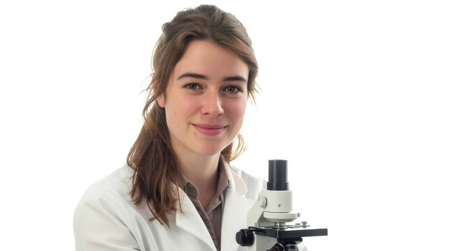 Female Scientist Using a Microscope in a Laboratory Setting for Research Purposes transparent background