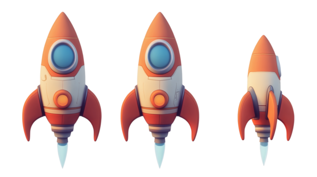 rocket 3d cartoon isolated on white transparent background