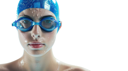 Energetic Female Swimmer in Goggles and Swim Cap Achieving Peak Performance in a Swimming Pool During Competition - Ideal Representation of Determination and Sport transparent background