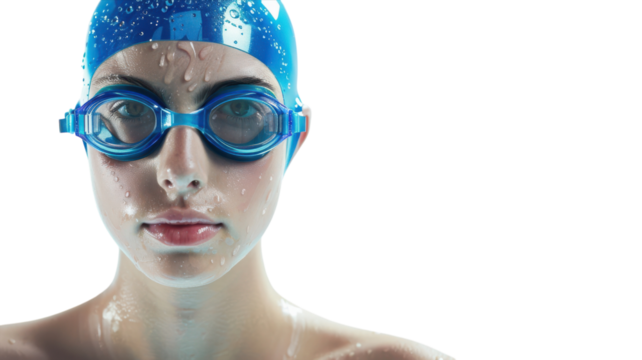 Energetic Female Swimmer in Goggles and Swim Cap Achieving Peak Performance in a Swimming Pool During Competition - Ideal Representation of Determination and Sport transparent background