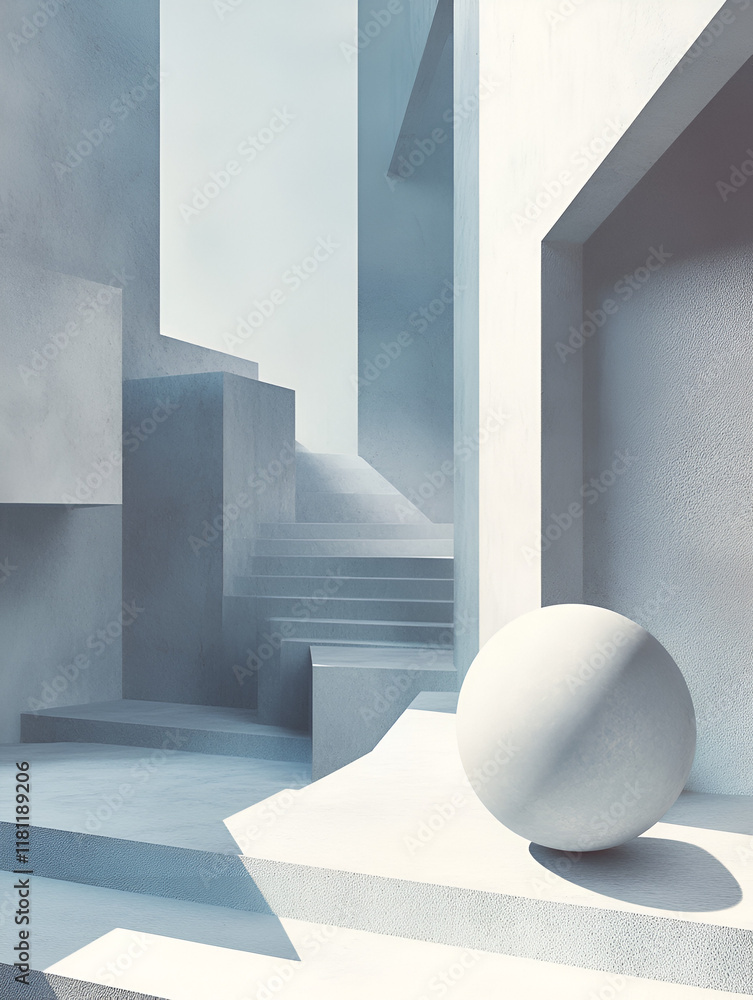 Poster abstract minimalist architecture: sphere in modern white space