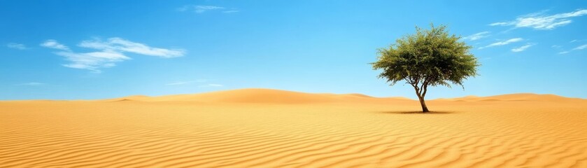 Fototapeta premium Resilient lone tree stands tall in the expansive desert solitude solitary