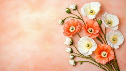 Romantic watercolor floral patterns concept with pastel tone. A bouquet of delicate flowers on a soft peach background