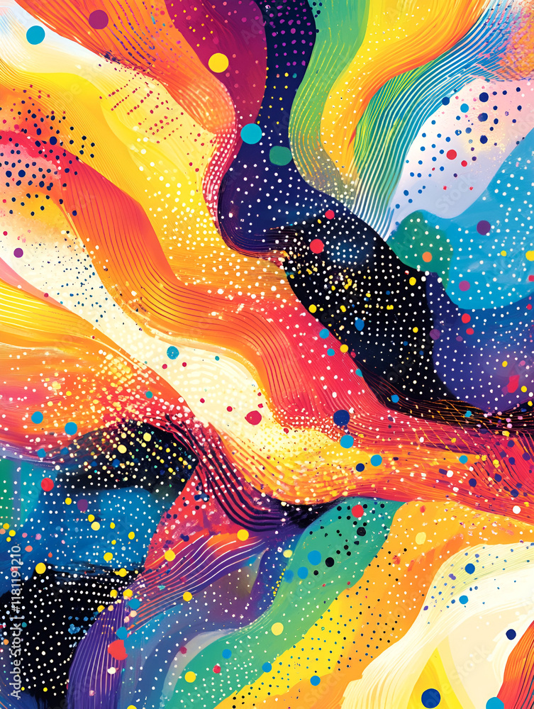 Poster abstract swirls of color: a vibrant explosion of color with abstract swirls of rainbow hues and dott